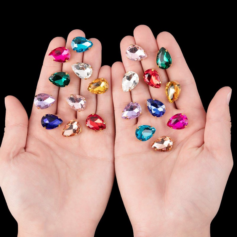 Choupee 48 Pcs Sew On Crystal Rhinestone Tear Drop Flatback Gold Setting Sew On Crystal by Choupee (Mixed Color, 13 X 18 MM) - Image 2